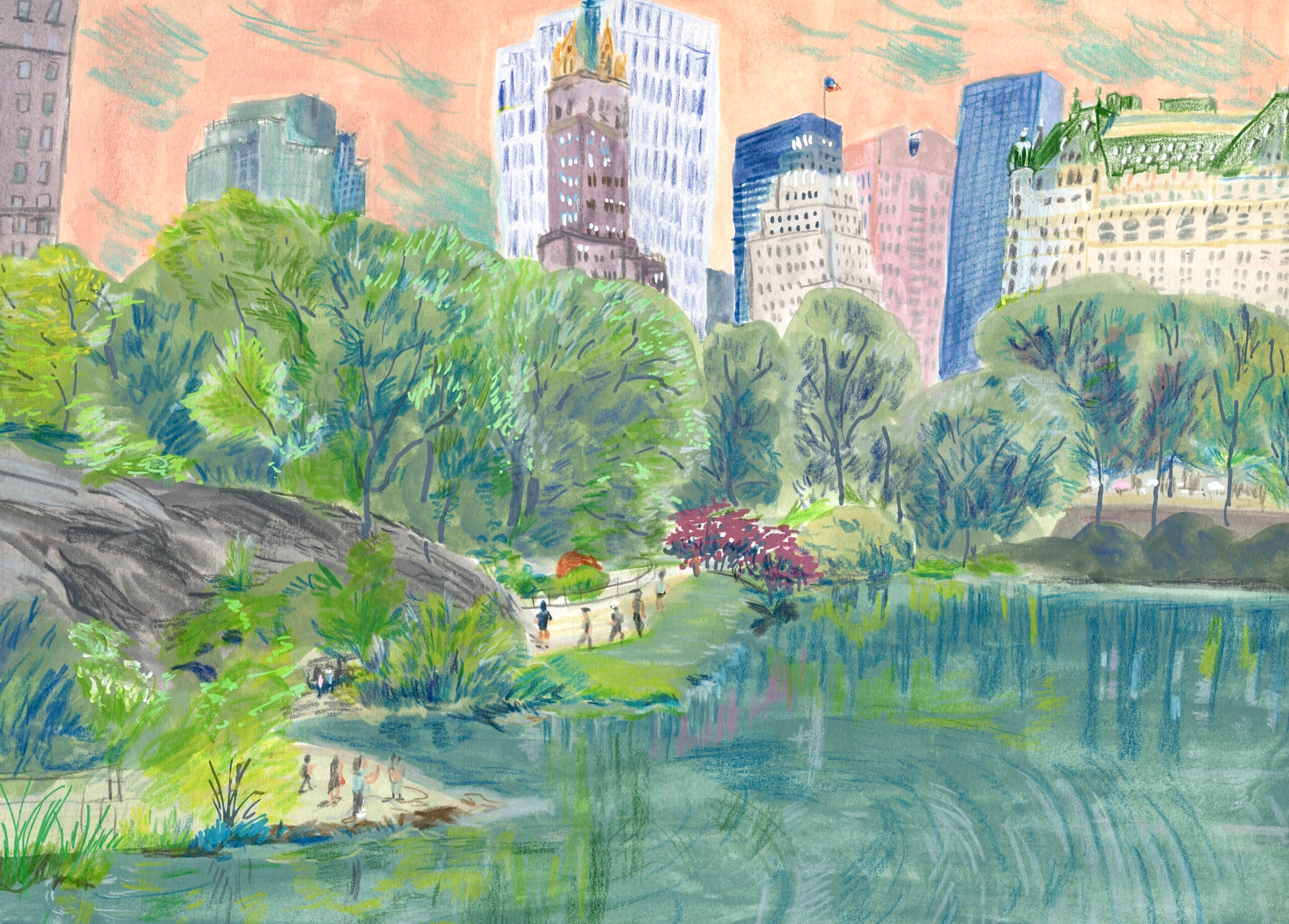 New York City * Watercolor, acrylics and color pencil; 9"x12" on paper