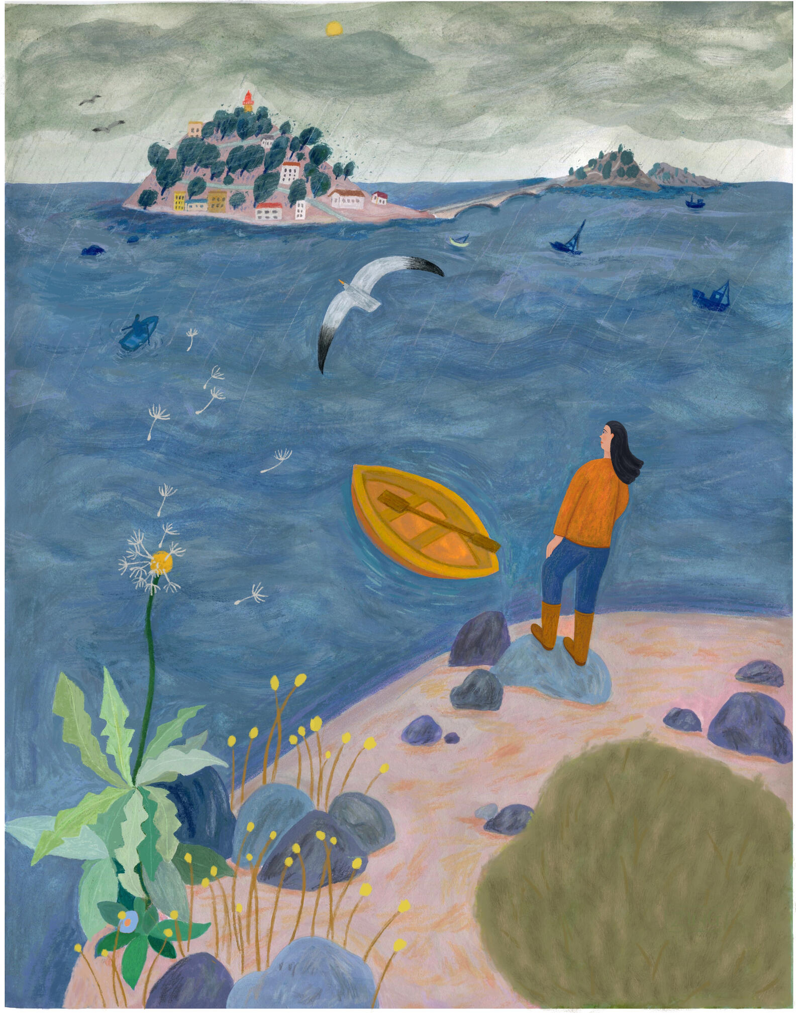 The Place About to Go. * Watercolor, gouache and color pencil; 11"x14" on paper
